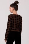 Be Knit BK104 krótki kardigan we wzór pepitka brązowy tył