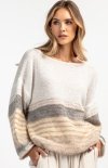 Oversizowy sweter wełniany w paski ecru