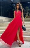 Bicotone czerwona wieczorowa sukienka z koronką 265-02-1