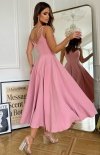 Bicotone pudrowa sukienka midi rozkloszowana 244-20-1