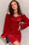 Welurowa sukienka hiszpanka z długim rękawem czerwona-2