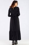 Długa sukienka z falbaną czarna A455 tył