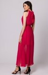 Makover K169 szyfonowa sukienka maxi różowa tył