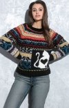 Wełniany sweter damski kot czarny F1550