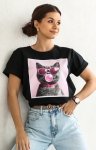 T-shirt kotek okulary czarny