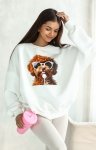 Oversizowa bluza damska z nadrukiem psa Maltipoo ecru