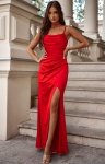 Duet Narin satynowa sukienka maxi czerwona
