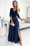 Numoco 309-6 AMBER elegancka koronkowa długa suknia z dekoltem 