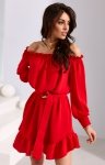 Sukienka hiszpanka z falbaną i regulowanym paskiem czerwona