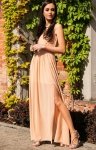 Elegancka szyfonowa sukienka beżowa 0213
