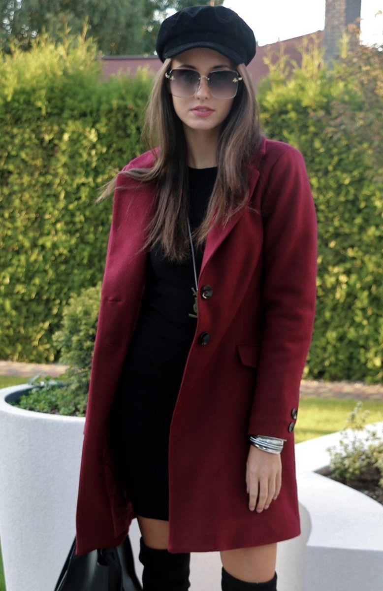 Roco P006 płaszcz bordowy Płaszcze i kurtki damskie Moda Roco P006 płaszcz bordowy Płaszcze i kurtki damskie Moda