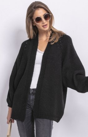 *Wełniany czarny kardigan oversize F763 *Wełniany czarny kardigan oversize F763