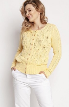 MKM SWE147 modny sweterek z ażurami żółty 