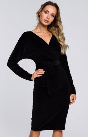 Elegancka welurowa sukienka midi M561 czarna