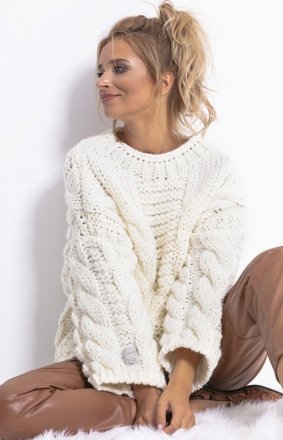 *Ciepły sweter z wełny i alpaki ecru F780 *Ciepły sweter z wełny i alpaki ecru F780