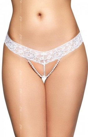 Softline 2491 erotyczne stringi z perełkami białe