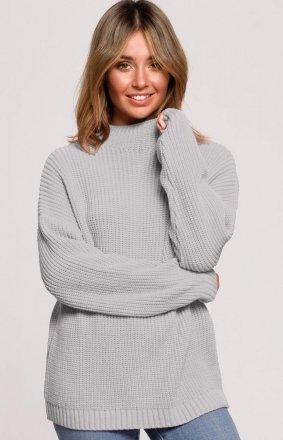 Oversizowy sweter z półgolfem szary BK078