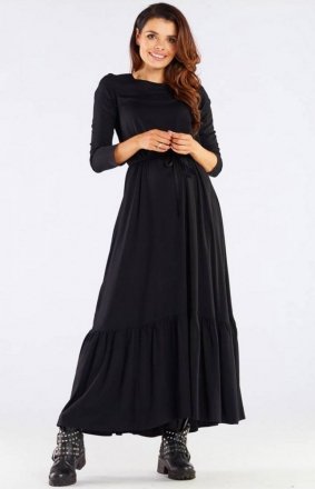 Długa sukienka z falbaną czarna A455