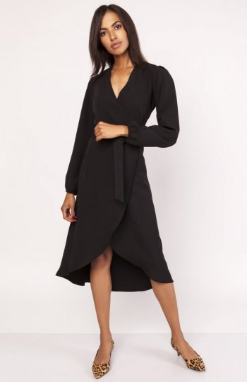 Asymetryczna, kopertowa sukienka czarna SUK160