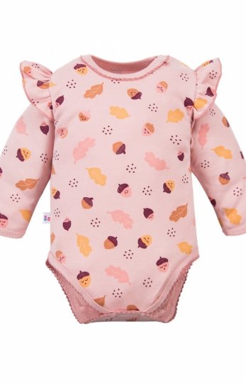 Body niemowlęce różowe w listki z falbankami – 100% bawełna