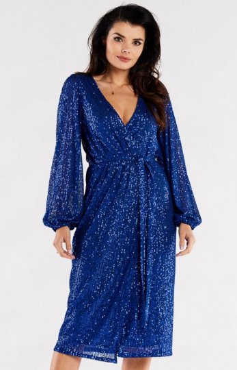 Awama cekinowa sukienka midi niebieska A567
