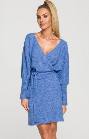 Moe M714 sweterkowa sukienka niebieska