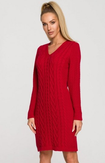 Sweterkowa sukienka czerwona M713
