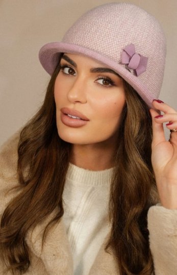 Kamea Dante kapelusz damski zimowy w pepitkę ciemny róż