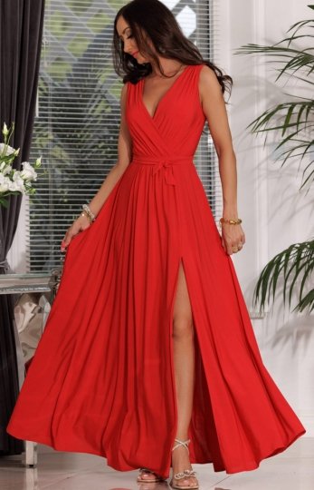 Długa sukienka wieczorowa gładka Salma czerwona