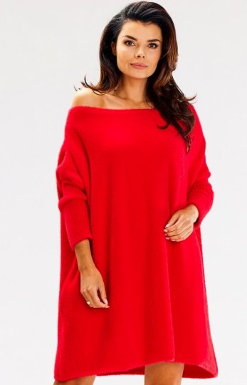 Awama A618 oversizowa sukienka sweterkowa czerwona