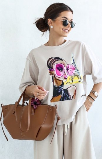 Oversizowy t-shirt damski różowe okulary