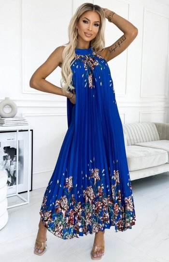 Numoco 456-1 ESTER plisowana satynowa sukienka maxi 