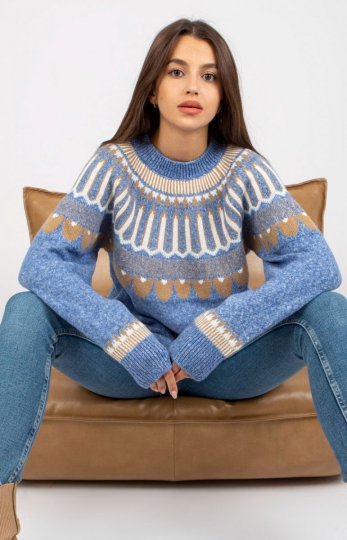 *Merribel wzorzysty sweter damski blue