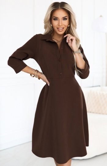 Numoco 286-9 SANDY koszulowa rozkloszowana sukienka z paskiem 