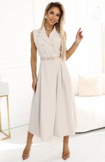 Numoco 596-1 elegancka szmizjerka midi ze złotymi guzikami i paskiem 