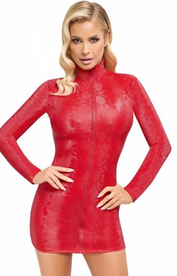 *Dopasowana czerwona sukienka mini w motyw skóry węża 