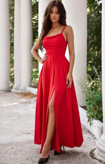 Duet Valeria maxi sukienka z wiązaniem czerwona