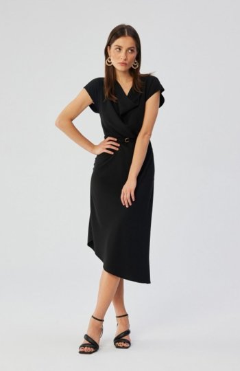 Stylove S362 sukienka asymetryczna z dekoltem typu woda czarna 