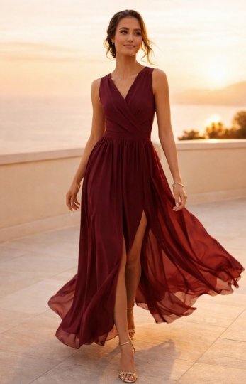 Bordowa sukienka maxi 0213