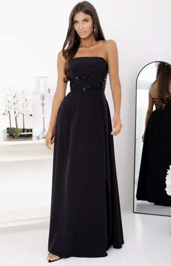 Duet Rossana wieczorowa długa sukienka z cekinowym pasem czarna