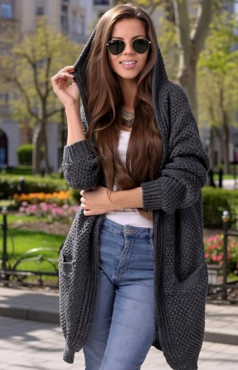 Kardigan damski Flora - miękki sweter oversize z kapturem