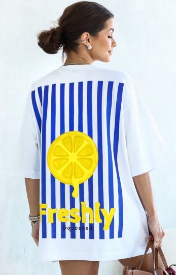 Oversizowy t-shirt damski długi cytryna