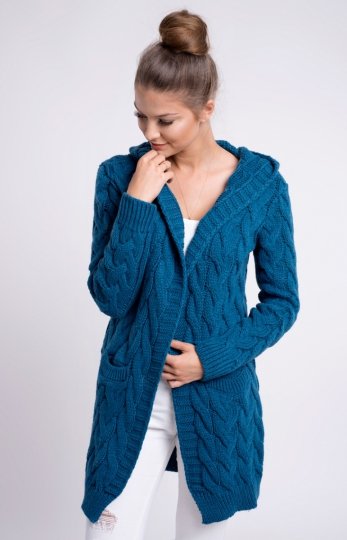  Setin długi morski kardigan z kapturem GLORIA 