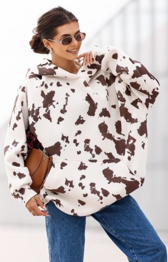 Oversizowa bluza damska z kapturem Krówka śmietanka