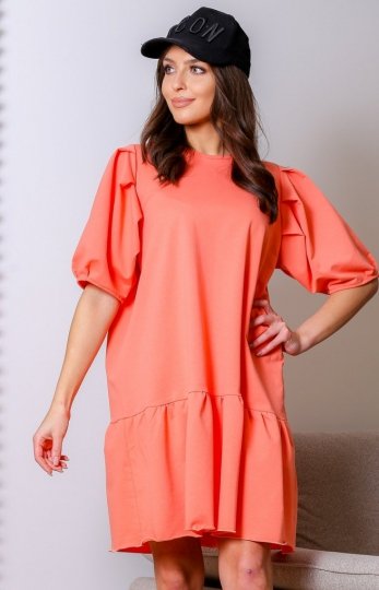 Oversizowa pomarańczowa sukienka z bufiastymi rękawami A3