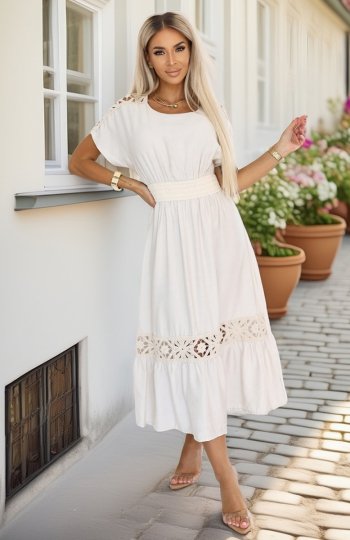Numoco 618-1 subtelna sukienka w stylu boho z ażurowymi wstawkami 