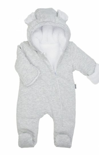 Ocieplany pajac z kapturem szary