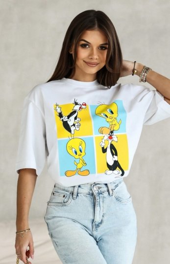 T-shirt damski Tweety kwadraty biały