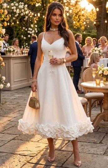 Rozkloszowana sukienka midi z ozdobnymi kwiatami ecru