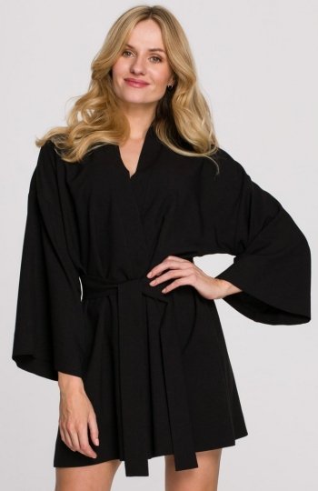 Sukienka kimono z paskiem czarna K101 